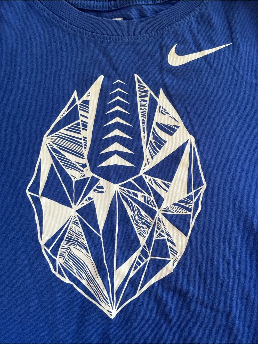 Nike Youth Medium Blue Geometric Football Graphic T Shirt Athletic Cotton Tee